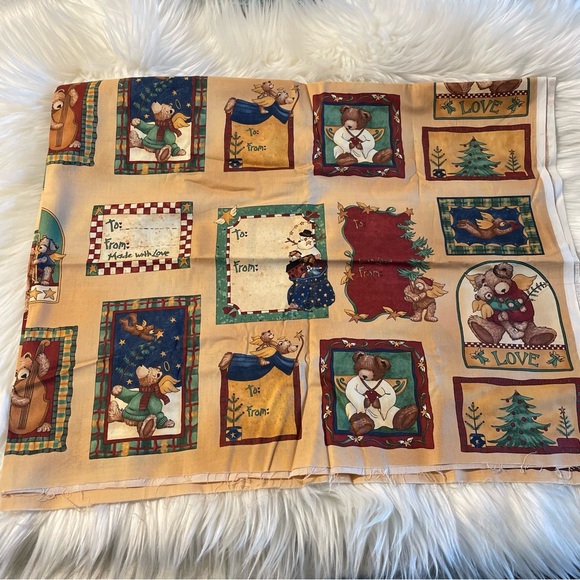 NEW Vintage Joyful Angels & Bears Christmas Fabric Panels - Picture 7 of 7